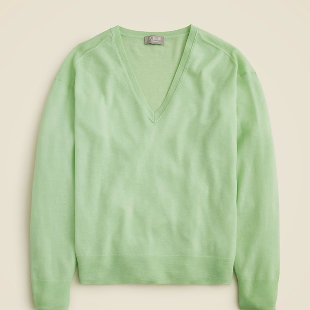 NWT J.Crew Oversized featherweight Cashmere V-neck sweater size XXS crisp mint